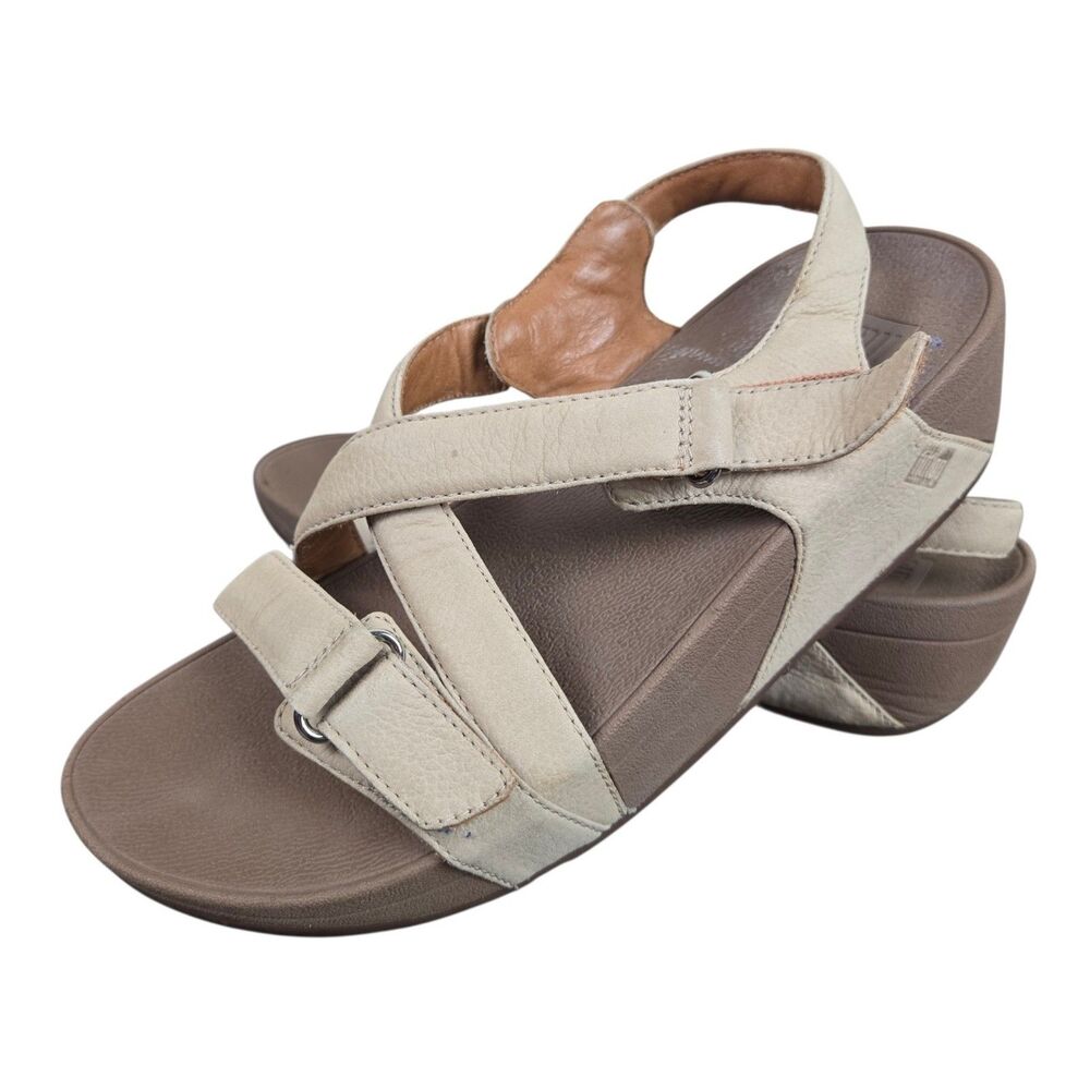FitFlop The Skinny Sandals Sz 6 Tan Leather Strappy Wedge Comfort